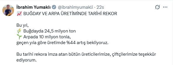 Tarım Bakanı Twit