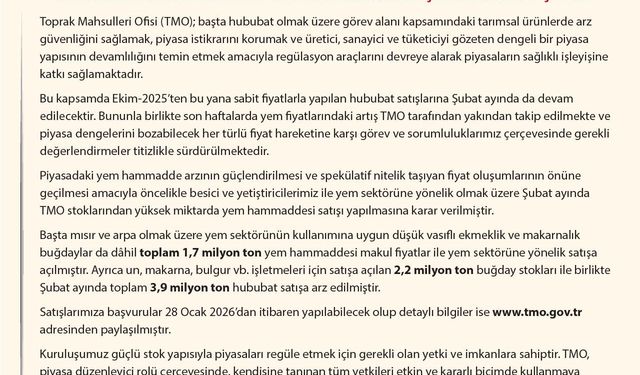 TMO’dan Yem Sektörüne Dev Hamle: 3,9 Milyon Ton Satış
