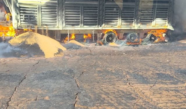 Buğday yüklü tır alev alev yandı: Tonlarca mahsul küle döndü!