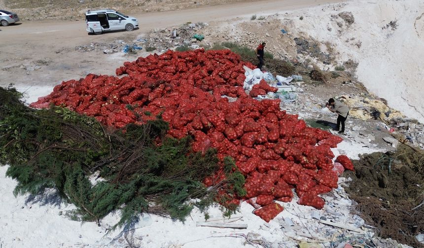 Karaman’da tonlarca soğan boş araziye atıldı