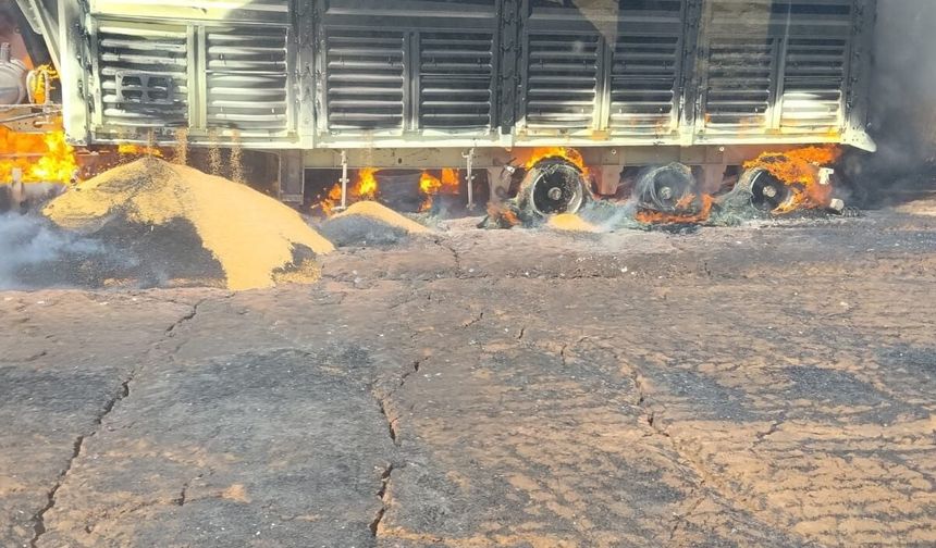 Buğday yüklü tır alev alev yandı: Tonlarca mahsul küle döndü!