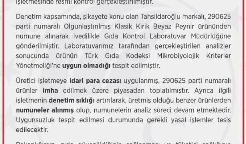 Bakanlıktan peynir denetimi açıklaması: Toplatıldı ve ceza kesildi!